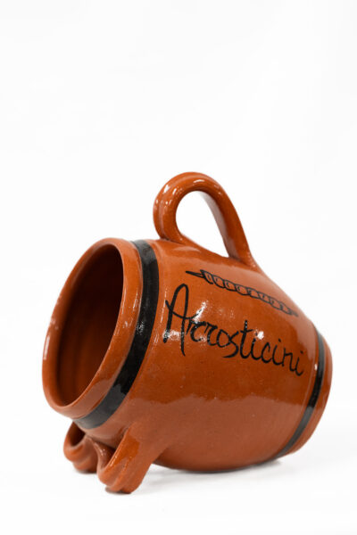 Brocca Porta Arrosticini decorazione Scritta + Arrosticini linea nera  in terracotta dipinta a mano