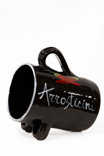 Brocca Porta nero Arrosticini decorazione Scritta + Peperoncini in terracotta dipinta a mano