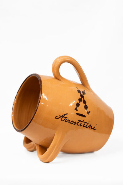 Brocca Porta Arrosticini decorazione Scritta + Arrosticini in terracotta dipinta a mano
