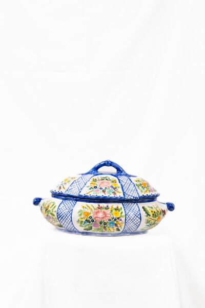 Zuppiera ovale con coperchio in Ceramica dipinta a mano