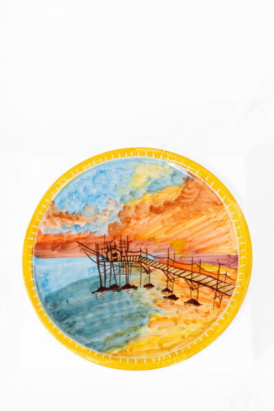 Piatto Trabocco al tramonto in ceramica Dipinto a mano