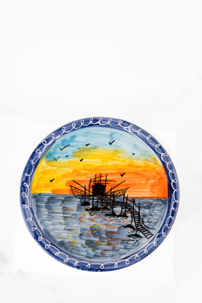 Piatto Trabocco al tramonto in ceramica Dipinto a mano