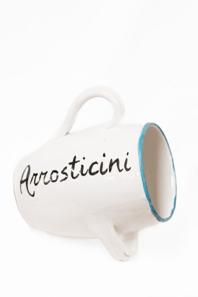 Brocca Porta Arrosticini bianco decorazione Logo in terracotta dipinta a mano